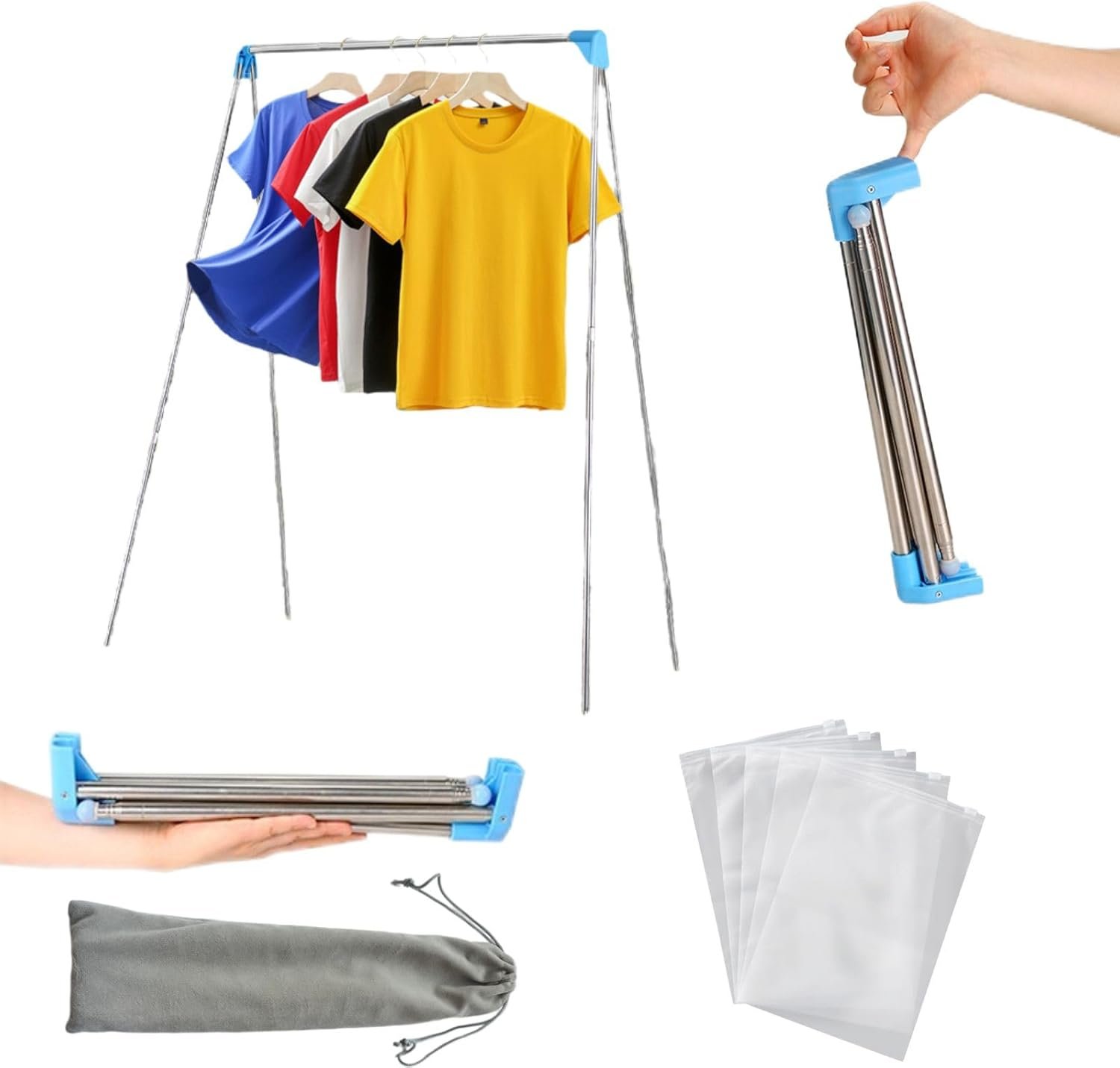 Portable Travel Garment Rack, Compact Stainless Steel Foldable Mini Drying Clothes Rack for Travel, Camping, Hotel Room, Laundry, Dance Costume, Indoor, Outdoor (Regular) - Image 2