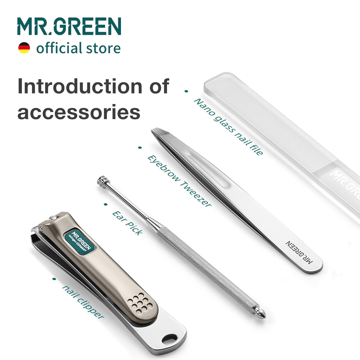 MR.GREEN Colorful Manicure Set Practical Pedicure Kits Nail Clippers Personal Care Tools Facial Hair Scissors with Fashion Case (Mr-6681 Green) - Image 6
