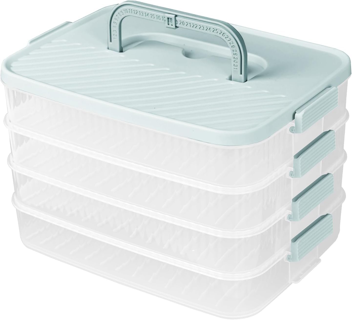 4 Layers Storage Container, 1.61'' Extra-High Layer, Cookie Carrier, Dumpling Box, Stackable Food Container (White & Mint Green) - Image 2