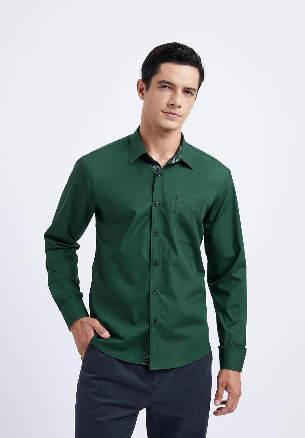 HISDERN Mens Business Dress Shirts Long Sleeve Casual Button Down Shirt Formal Inner Collar Contrast Shirt for Men Wedding - Image 8