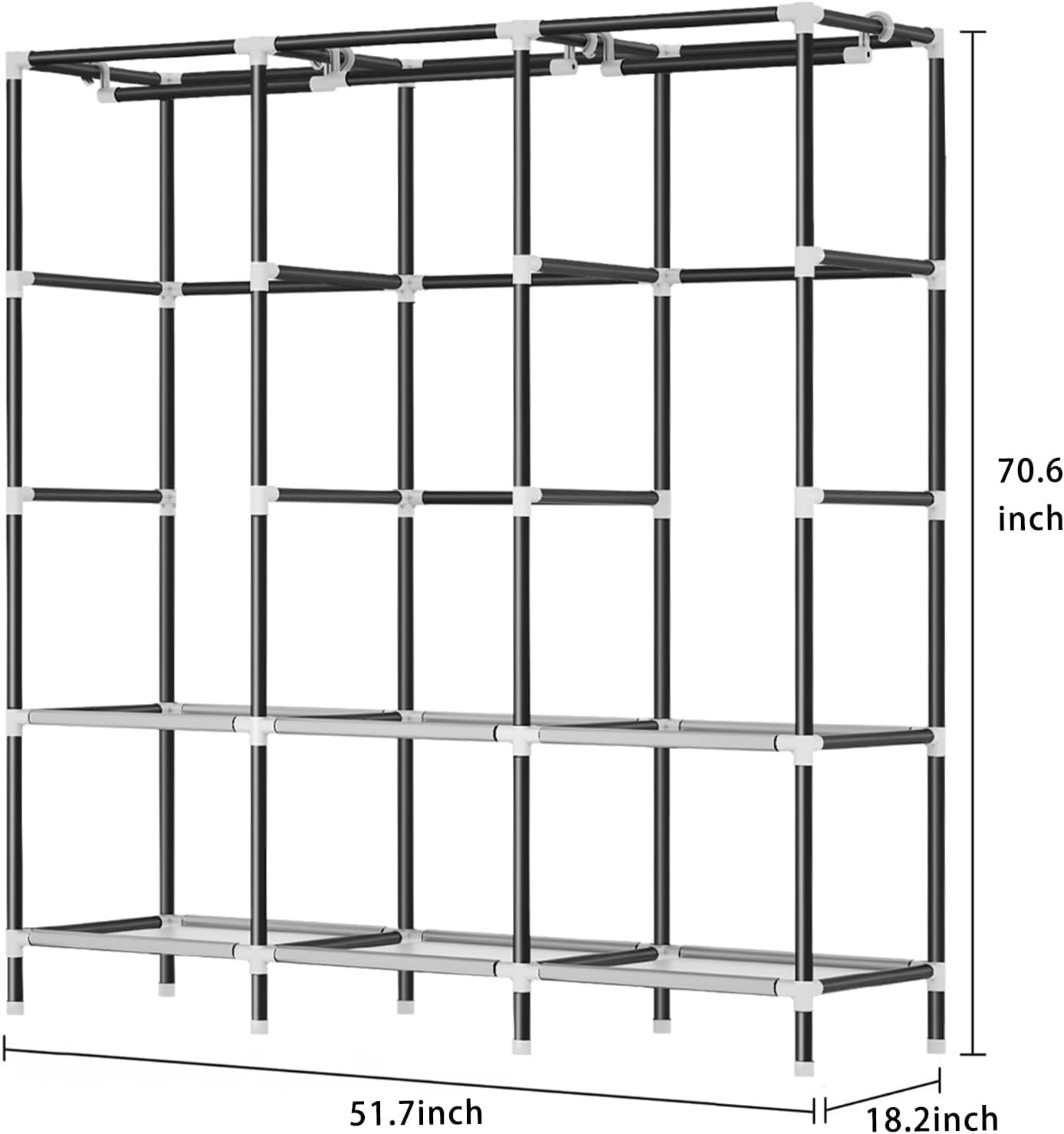LOKEME Wardrobe Closet,Portable Closet for Bedroom Steel Pipe Diameter 19mm Strong and Sturdy Black Portable Closets for Hanging Clothes with 3 Hanging rods, 6 Storage Shelves and Side Pockets - Image 8