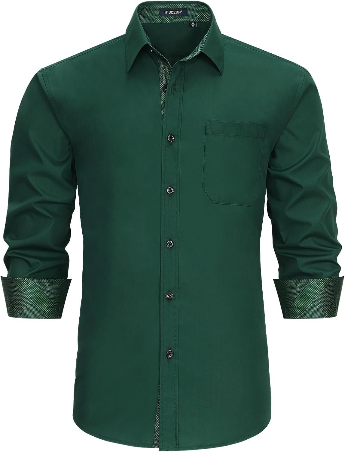 HISDERN Mens Business Dress Shirts Long Sleeve Casual Button Down Shirt Formal Inner Collar Contrast Shirt for Men Wedding - Image 2