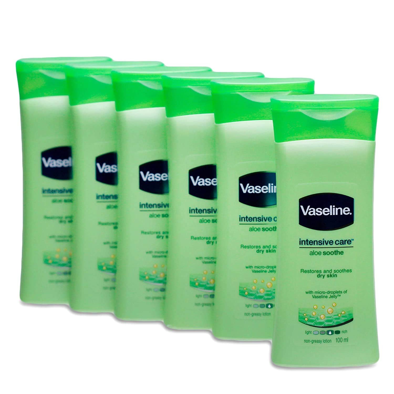 Vaseline Non Greasy Intensive Care Body Lotion, Aloe Soothe 6 Travel Packs x 3.4 Fl.Oz / 100 ML (Flight Friendly Size) - Image 2