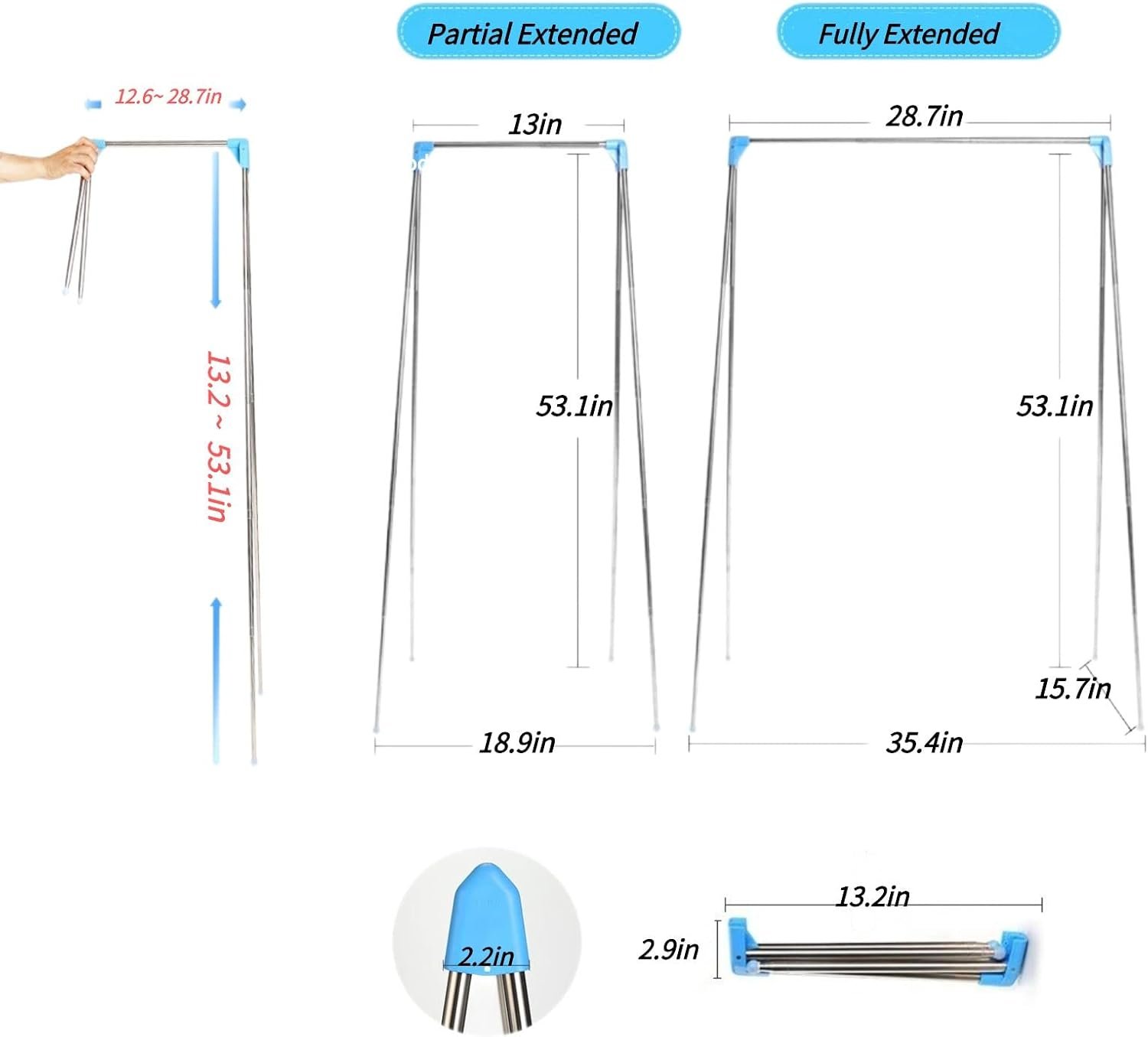 Portable Travel Garment Rack, Compact Stainless Steel Foldable Mini Drying Clothes Rack for Travel, Camping, Hotel Room, Laundry, Dance Costume, Indoor, Outdoor (Regular) - Image 5
