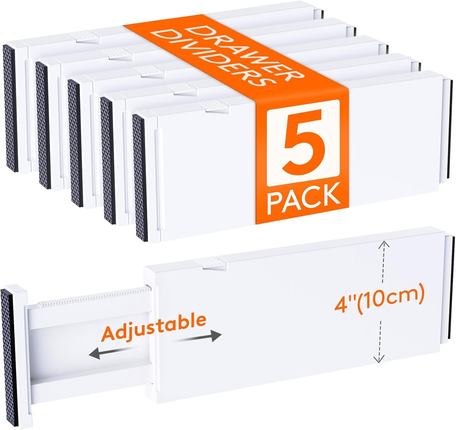 Lifewit 5 Pack Drawer Dividers 4" High, 11-17" Adjustable Dresser Drawer Organizers for Clothes, Expandable Dresser Separators in Bedroom/Bathroom/Kitchen/Vanity/Office Organization and Storage, White - Image 2