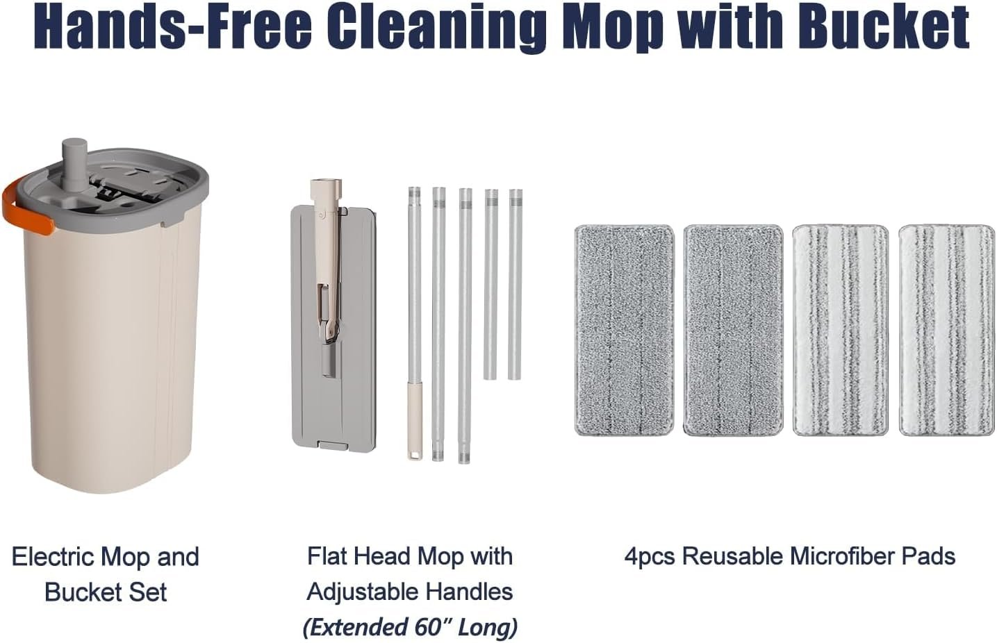 Mop and Bucket with Wringer Set for Home, 3-Chamber Separate Dirty Clean Water Flat Spin Mop and Bucket Set for Wet Dry Floor Wall Mops Hands Free Automatic Clean 60in Handle with 4 Microfiber Pads - Image 8