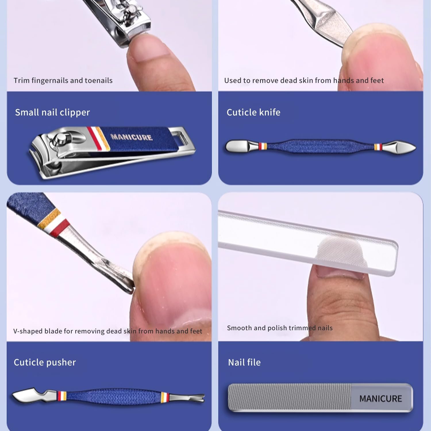 Nail Clippers Set - 19 Piece Manicure & Pedicure Kit, Stainless Steel Fingernail & Toenail Tools with Luxurious Travel Case for Men & Women - Image 7