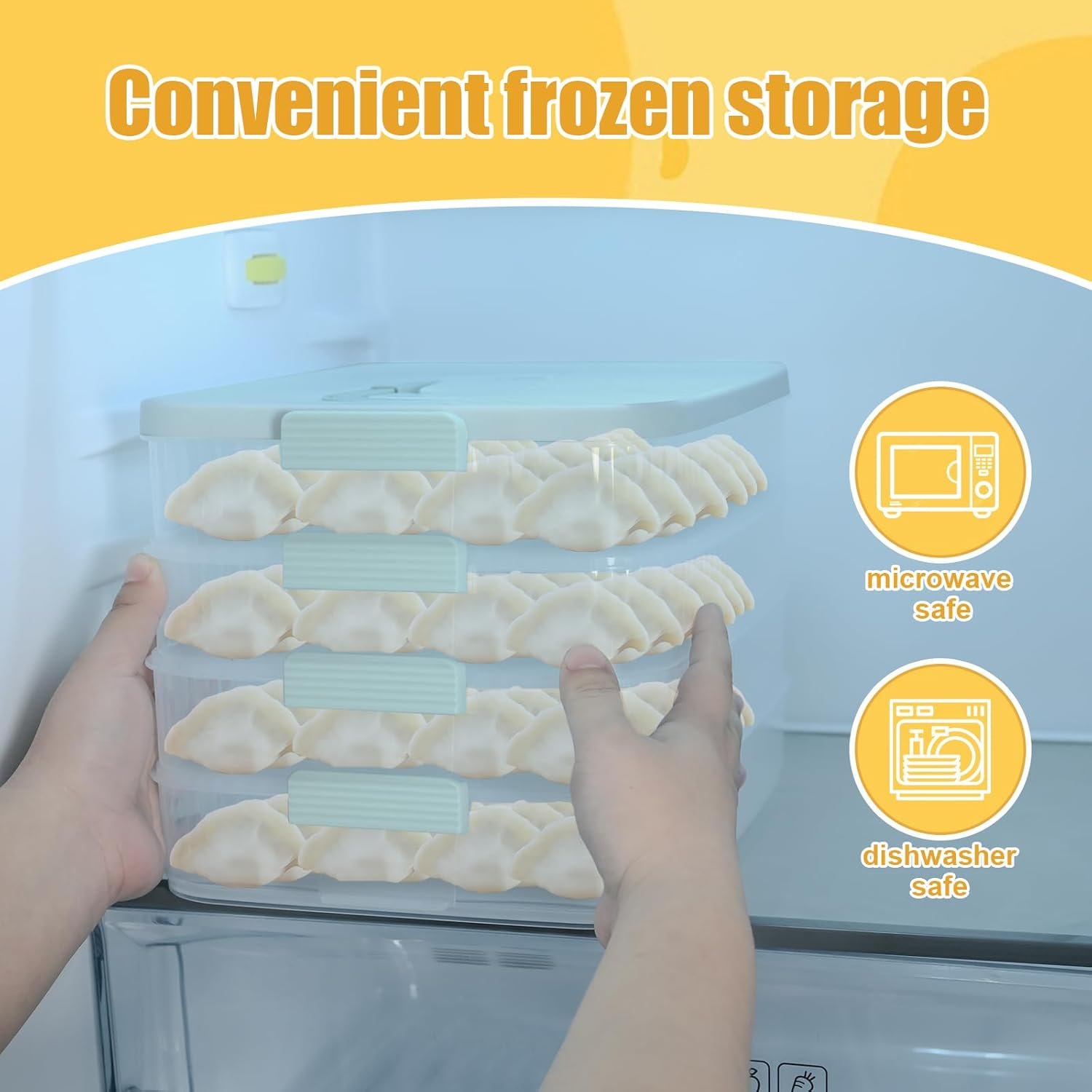 4 Layers Storage Container, 1.61'' Extra-High Layer, Cookie Carrier, Dumpling Box, Stackable Food Container (White & Mint Green) - Image 5