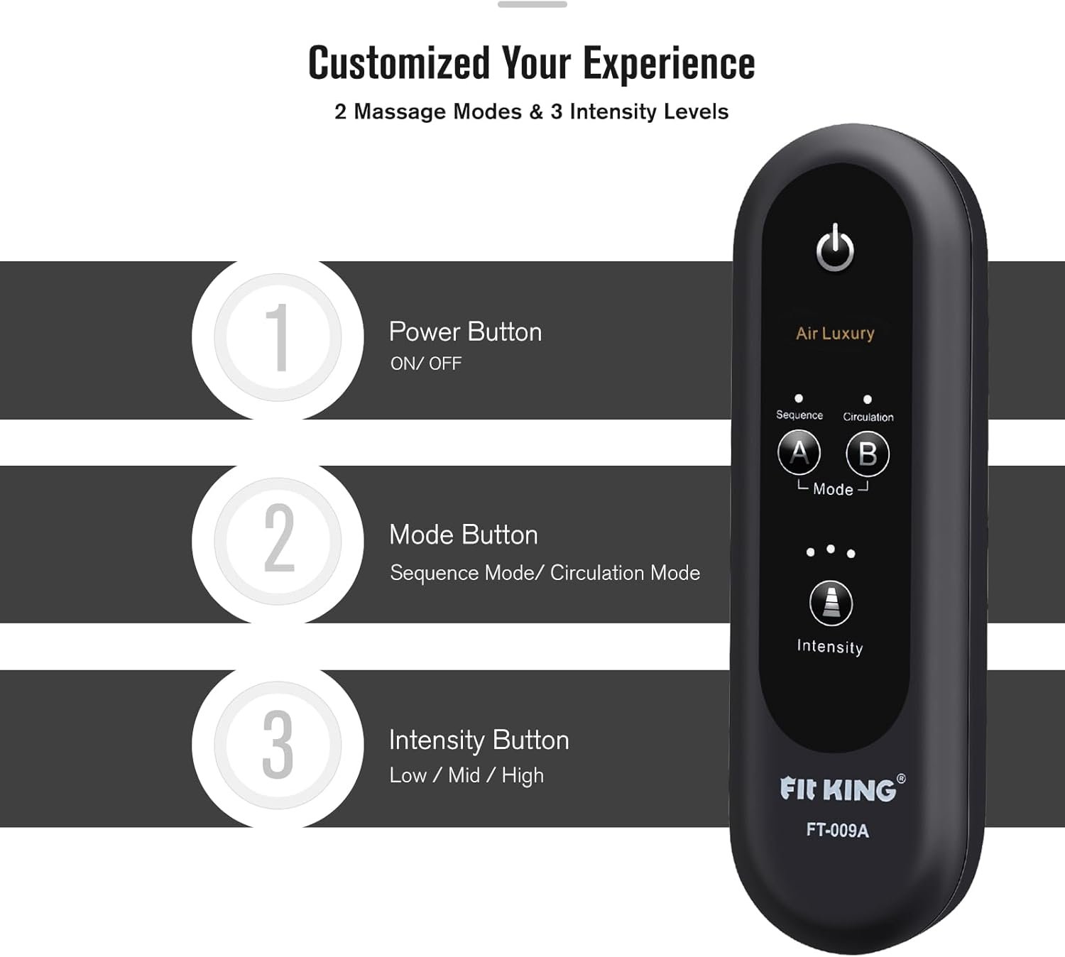 FIT KING Leg Air Massager for Circulation and Relaxation Foot and Calf Massage to Relieve Pain, Swelling, Edema with Handheld Controller 3 Intensities 2 Modes (with 2 Extensions) - FSA HSA Eligible - Image 5