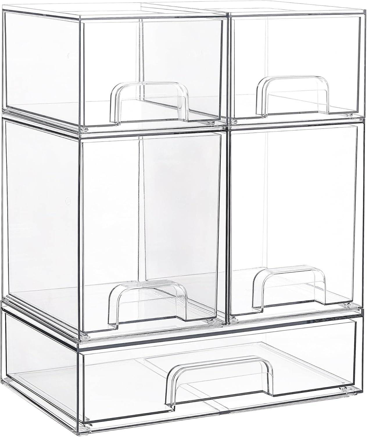 Vtopmart Stackable Storage Drawers Set of 5, Clear Plastic Organizer Bins for Beauty Supplies,Ideal for Vanity, Bathroom,Cabinet,Pantry Organization - Image 2
