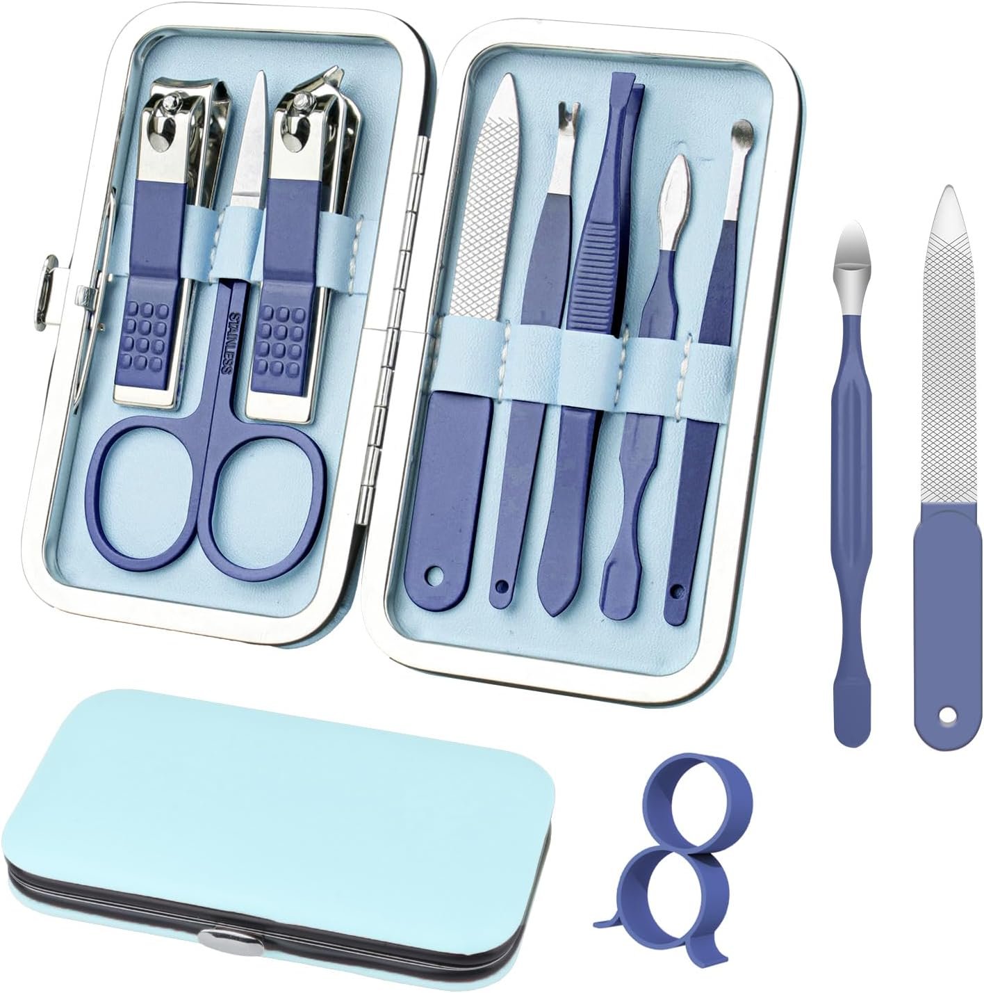 Manicure Set 8 in 1 Nail Clipper Set,RedFlow Nail Clippers,Fingernail & Toenail Clippers,Manicure Tools,Pedicure Tools,Suitable for Travel Manicure Kit,Nail Set Kit with Everything Profe (Blue) - Image 2
