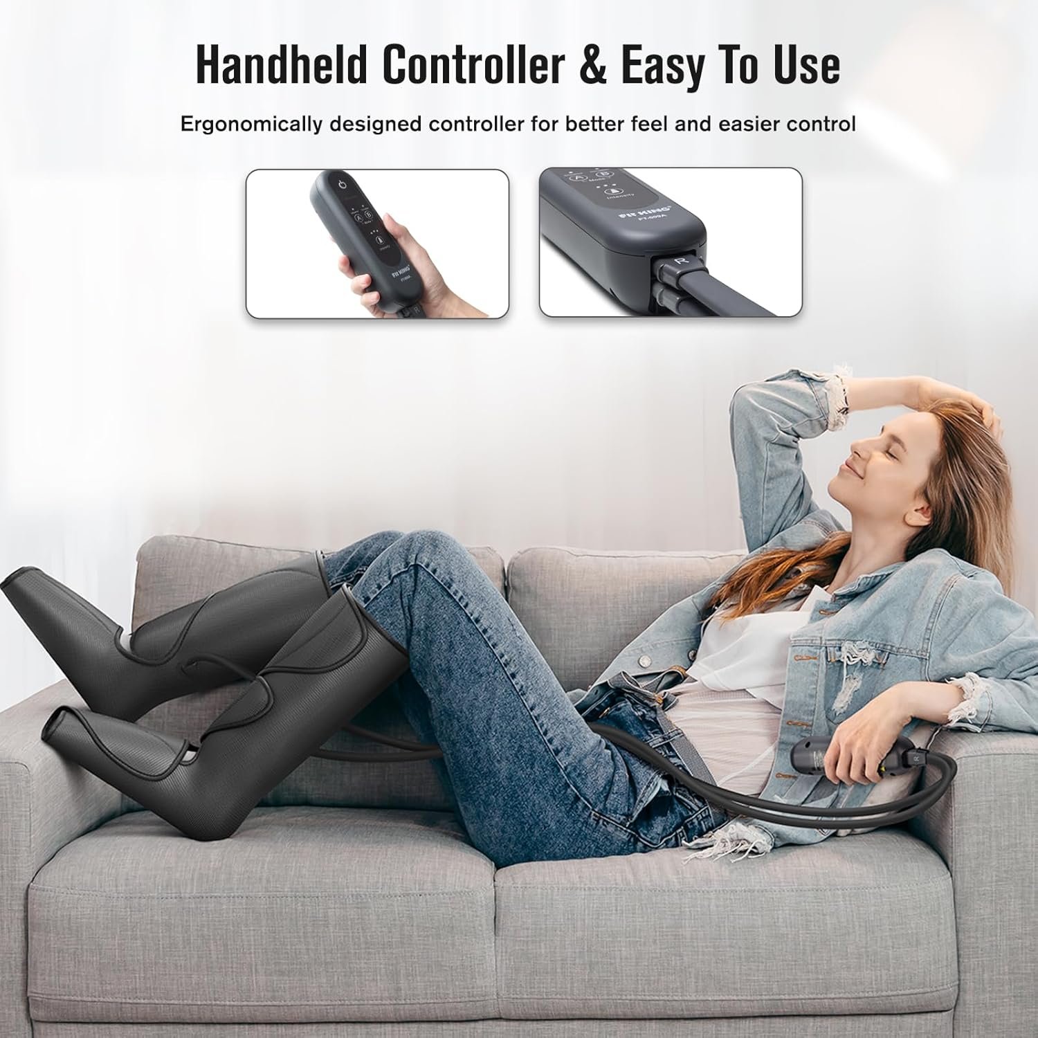 FIT KING Leg Air Massager for Circulation and Relaxation Foot and Calf Massage to Relieve Pain, Swelling, Edema with Handheld Controller 3 Intensities 2 Modes (with 2 Extensions) - FSA HSA Eligible - Image 4