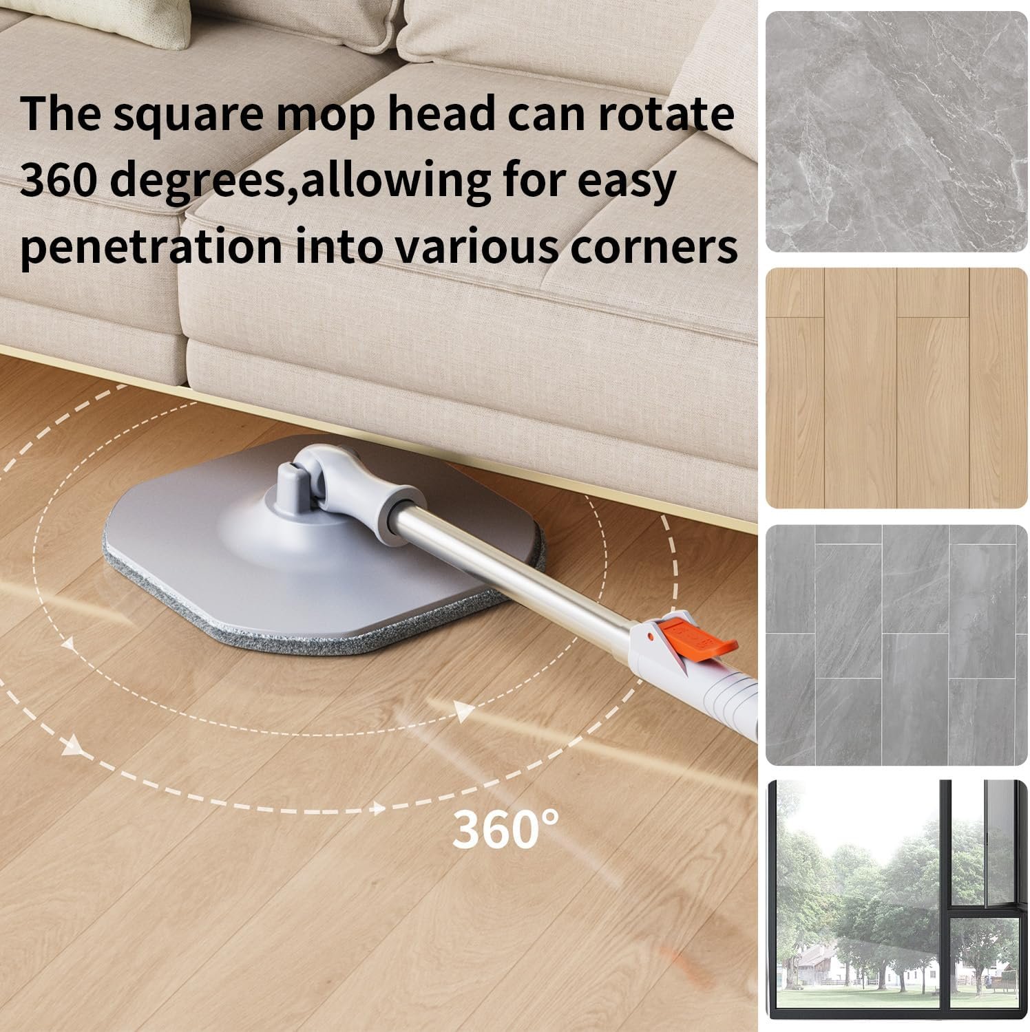 Spin Mop and Bucket Set with Separate Dirty and Clean Water,360° Spin Mop and Bucket System with Widening Foldable Handle,6 Replaceable Mop Pads,Square Mop for Floor Hardwood Tile Wall Cleaning(Blue) - Image 8