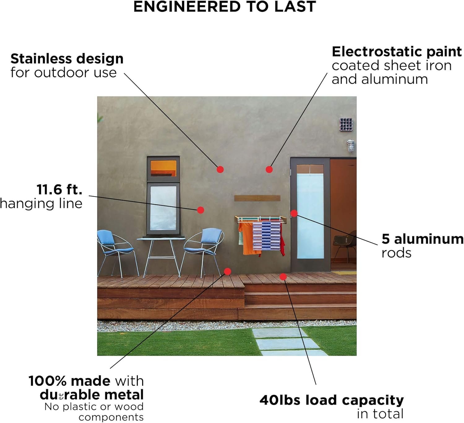 Step Up Laundry Drying Rack (28-INCH White), Wall Mounted, Retractable Clothes Drying Rack, 40lbs Capacity, 11.6 Linear Ft, with Wall Template and Long Screwdriver Bit - Image 10