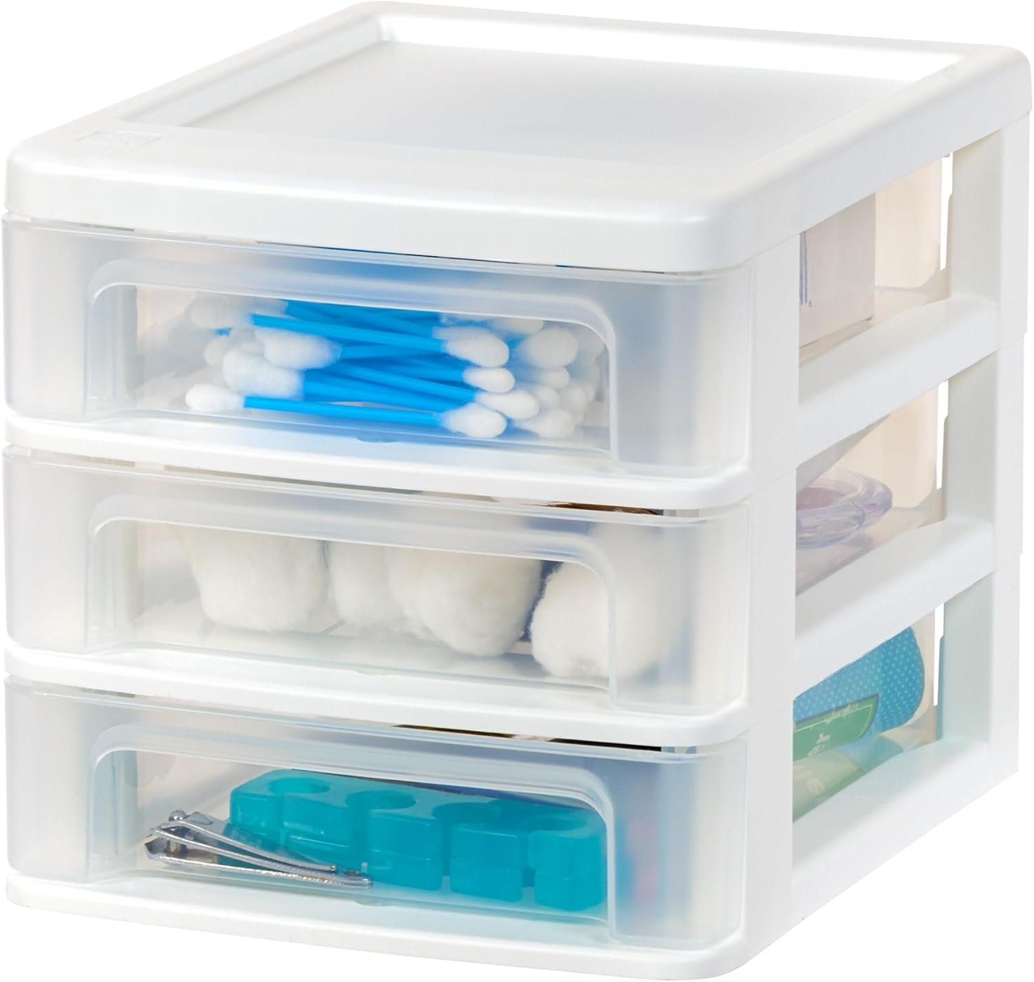 IRIS USA Plastic Stacking Desk Top 3-Drawer Storage Organizer, 4-Pack, for Makep Vanity Nail Polish Bathroom Stationery Art Craft Supplies Kitchen Office Garage and Small Organization, Small, White - Image 6