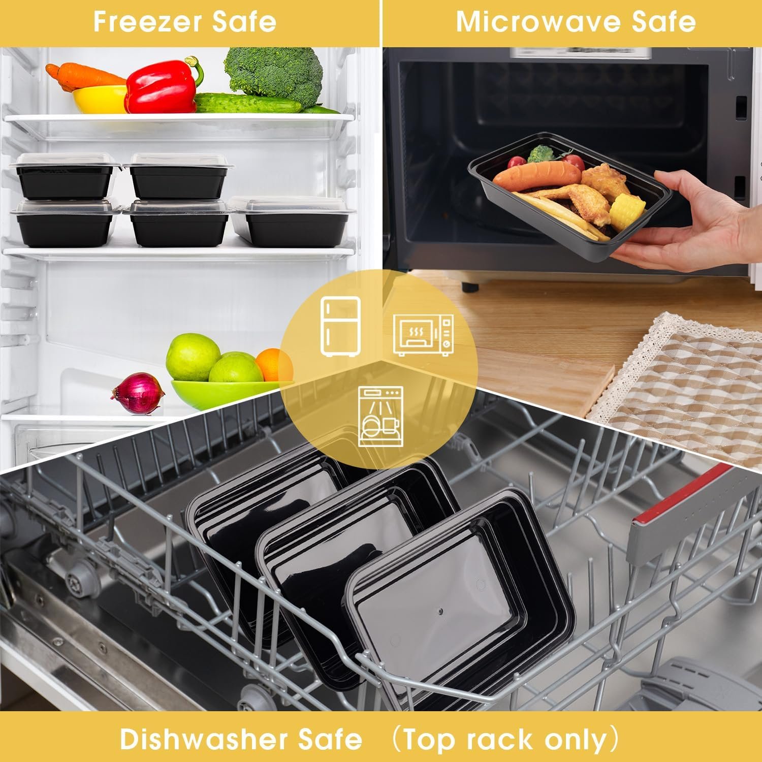 Azure Zone, 24 oz, 25-Pack Rectangular Meal Prep Food Container with Lid - One Compartment Bento Box Stackable Freezer/Microwave/Dishwasher Safe Reusable Storage Portable BPA Free - Image 5