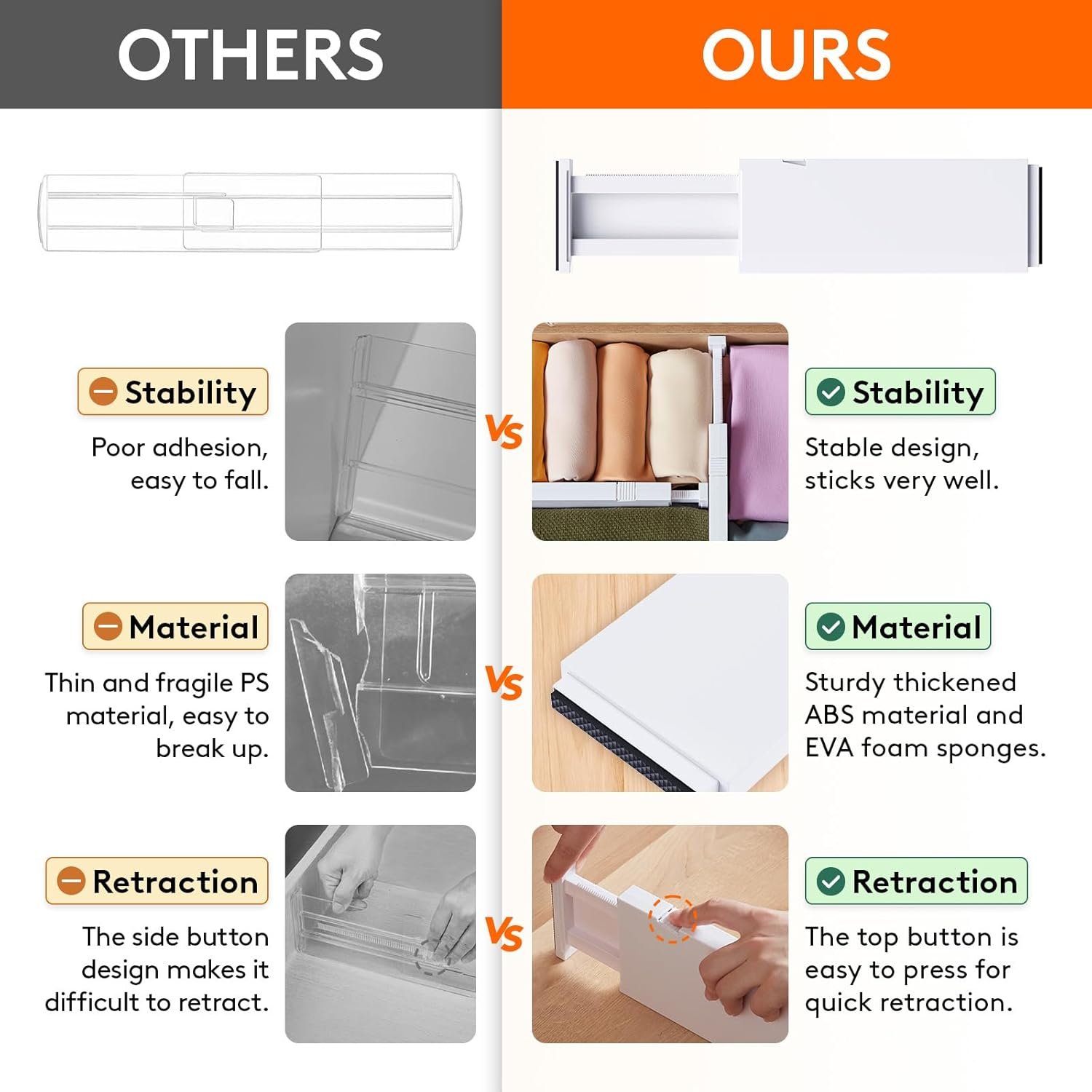 Lifewit 5 Pack Drawer Dividers 4" High, 11-17" Adjustable Dresser Drawer Organizers for Clothes, Expandable Dresser Separators in Bedroom/Bathroom/Kitchen/Vanity/Office Organization and Storage, White - Image 5