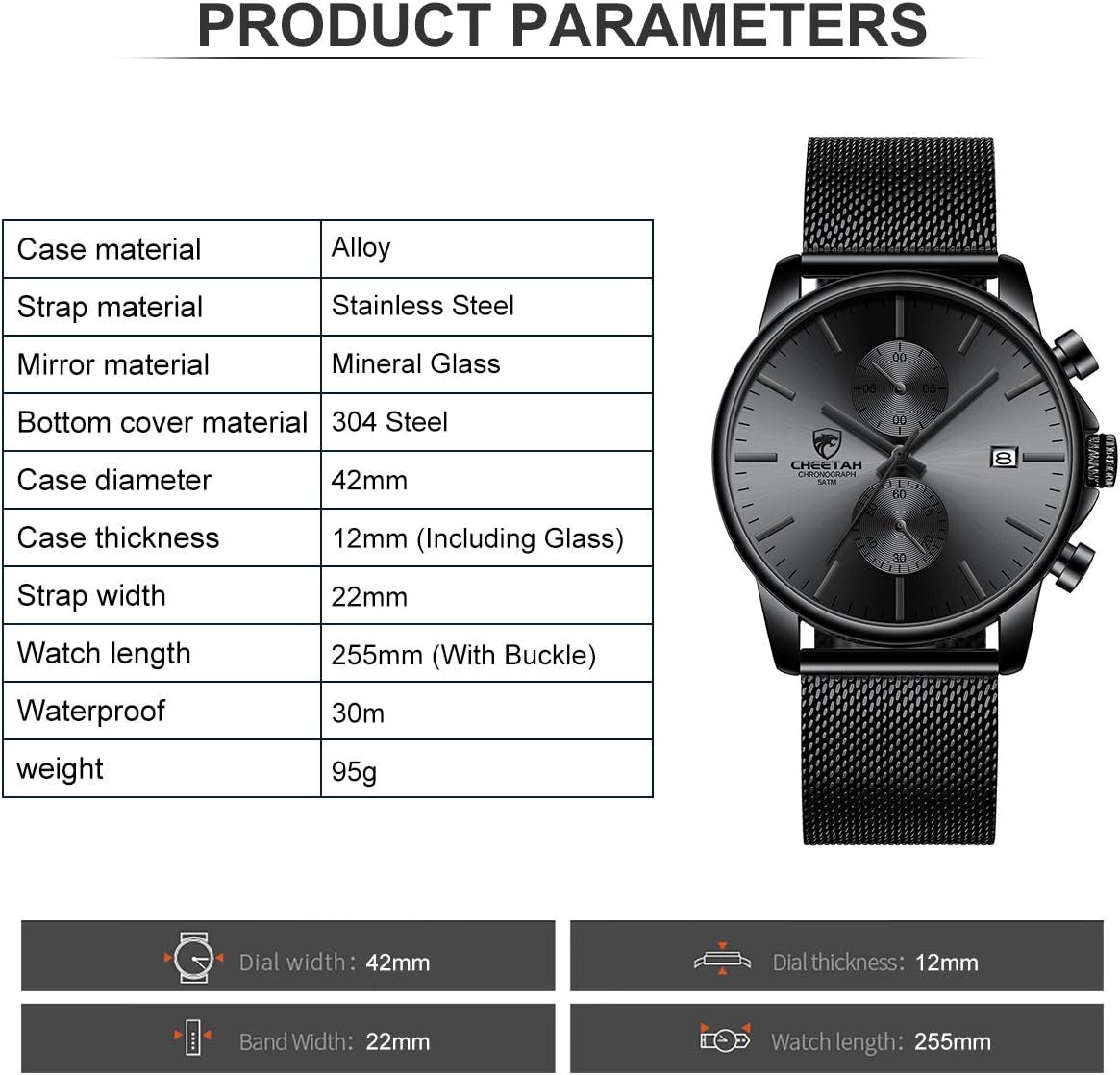 GOLDEN HOUR Mens Watch Fashion Sleek Minimalist Quartz Analog Mesh Stainless Steel Waterproof Chronograph Watches for Men with Auto Date - Image 6