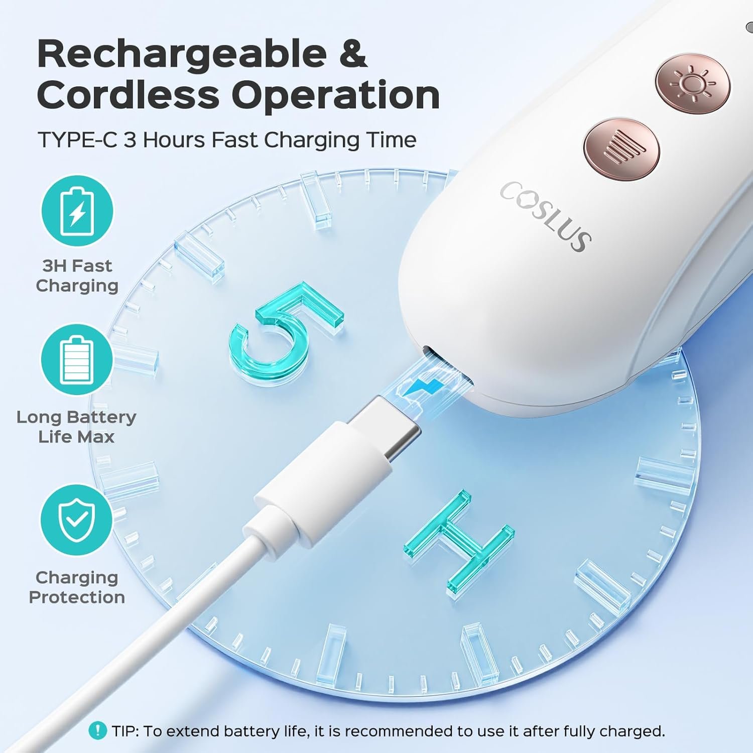 COSLUS Professional Manicure Pedicure Kit, 5-in-1 Electric Nail File for Toenail Hand Feet Care - Wider Grinder for Thick Nails, Cordless, 5 Speed, for Men Women Seniors Home Salon, White, C43(END10) - Image 7