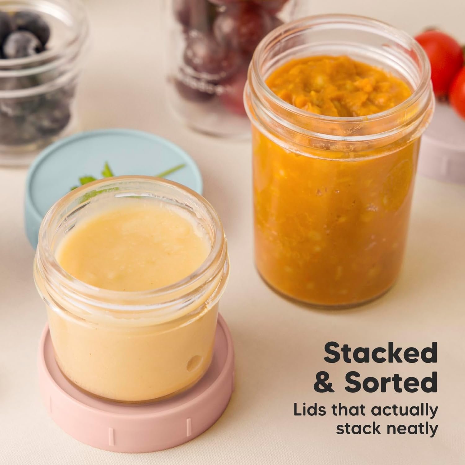 KeaBabies 4pk 8oz & 4pk 4oz Glass Baby Food Containers with Lids - Leak-Proof,Microwavable Small Glass Jars,Baby Purees & Toddler Snack Storage Containers,BPA-Free,Dishwasher & Freezer Safe(Musk Dusk) - Image 8