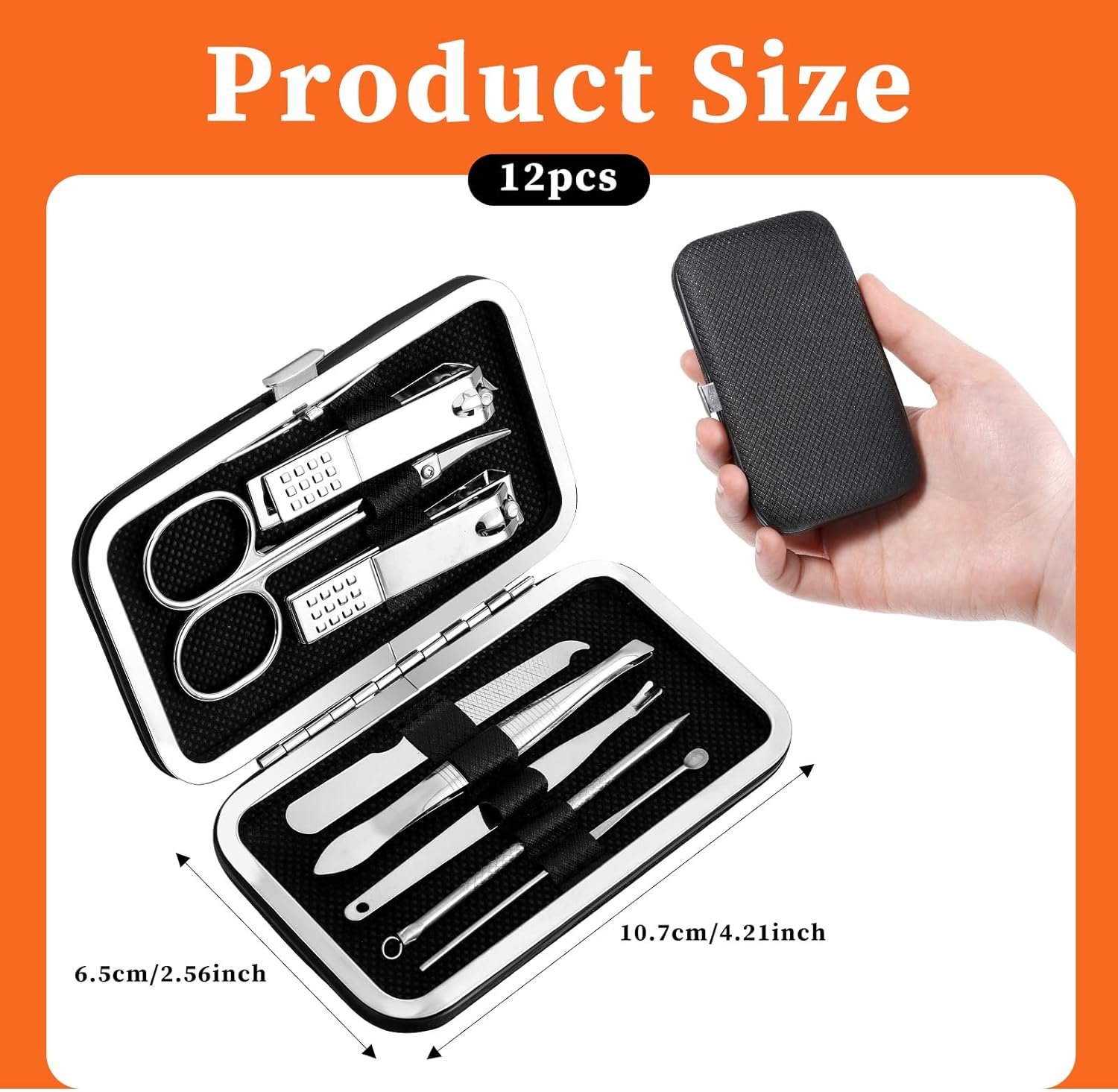 12 Sets Manicure Set Bulk Nail Clippers Pedicure Kit for Men, Nail Grooming Pedicure Kit with Case Travel 8 in 1 Stainless Steel Professional Nail Care Tools Set - Image 4