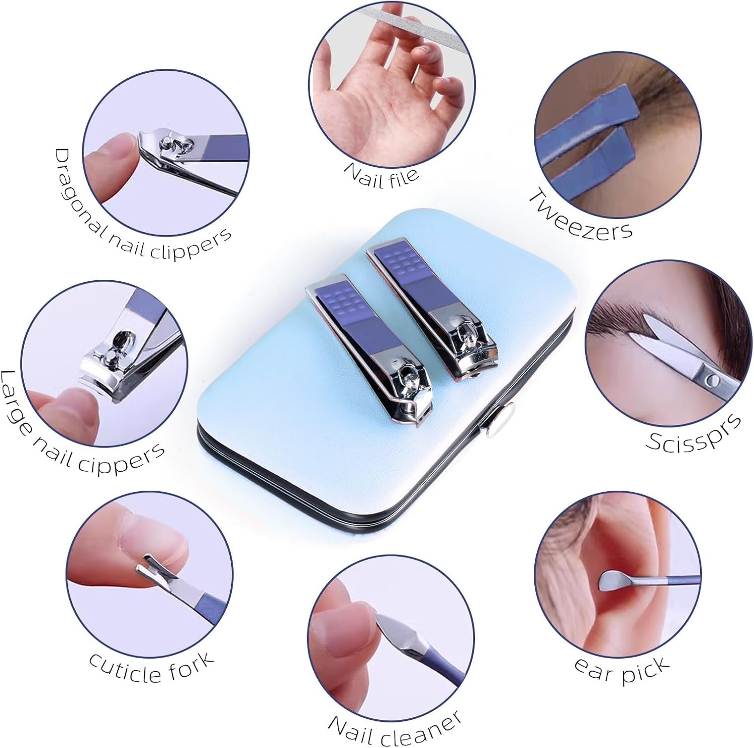 Manicure Set 8 in 1 Nail Clipper Set,RedFlow Nail Clippers,Fingernail & Toenail Clippers,Manicure Tools,Pedicure Tools,Suitable for Travel Manicure Kit,Nail Set Kit with Everything Profe (Blue) - Image 6