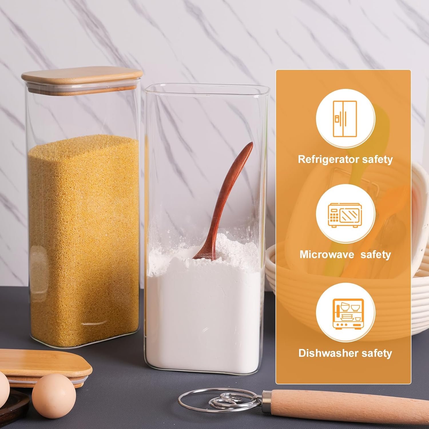 Glass Storage Containers with Airtight Lids, 71 oz Square Jars, Set of 3, for Pantry Organization, Coffee, Sugar, Cereal - Image 8