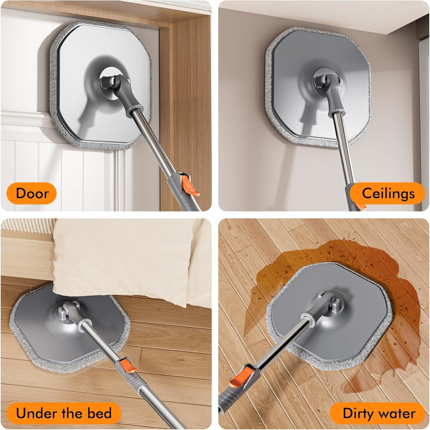 Spin Mop and Bucket Set with Separate Dirty and Clean Water,360° Spin Mop and Bucket System with Widening Foldable Handle,6 Replaceable Mop Pads,Square Mop for Floor Hardwood Tile Wall Cleaning(Blue) - Image 6