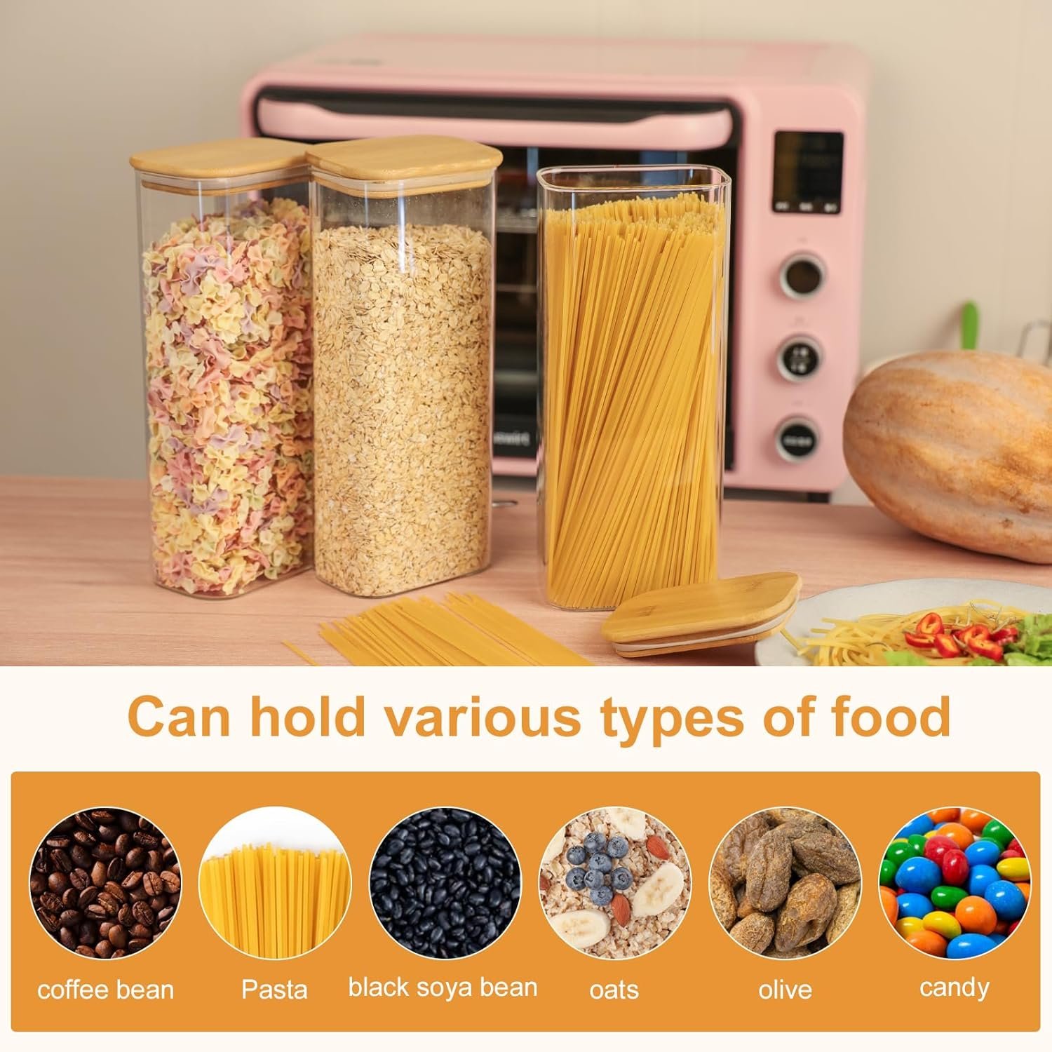 Glass Storage Containers with Airtight Lids, 71 oz Square Jars, Set of 3, for Pantry Organization, Coffee, Sugar, Cereal - Image 7