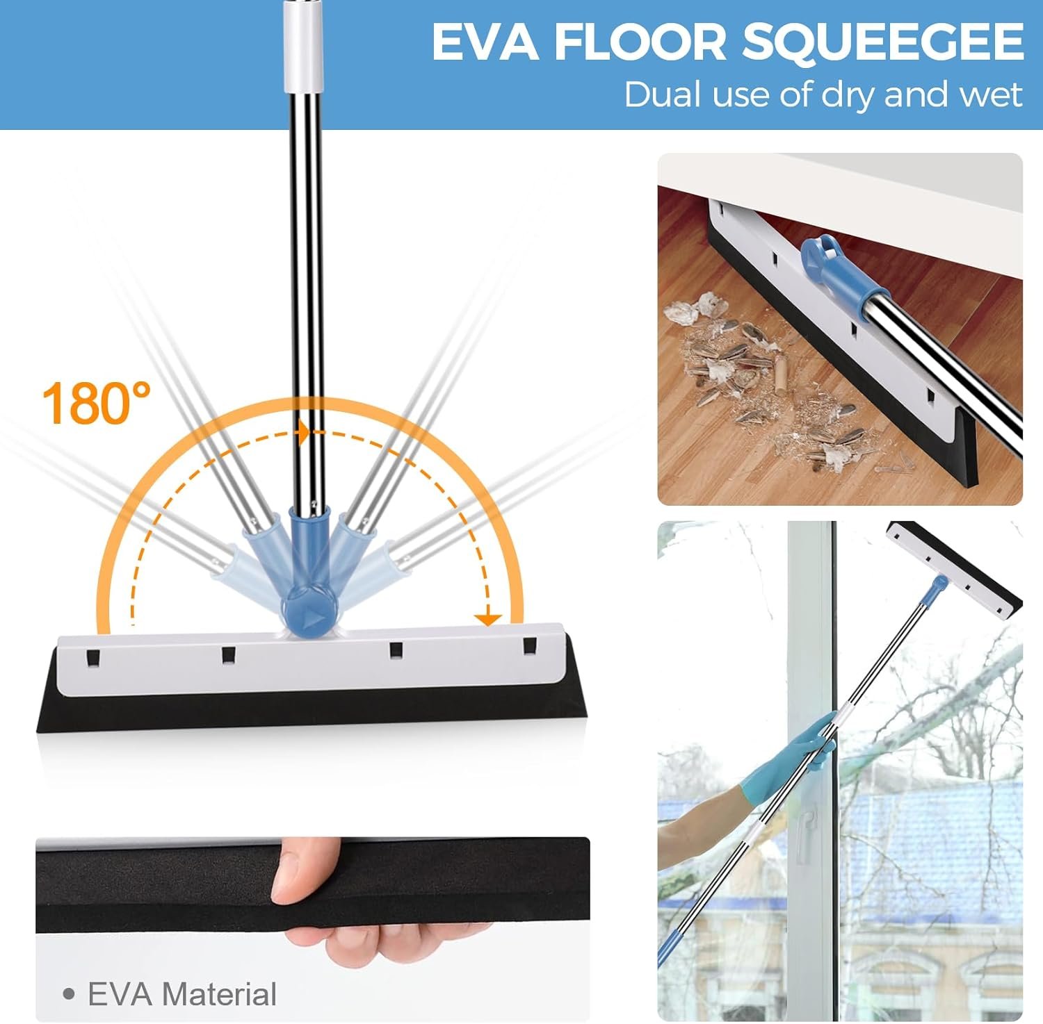 Broom and Dustpan Set,Masthome Long Handle Broom and Dustpan Set,Squeegee Broom and Brooms for Sweeping Indoor Set,Broom with Stand Up Dustpan Combo Set for Home, Office, Lobby (Blue+White) - Image 7