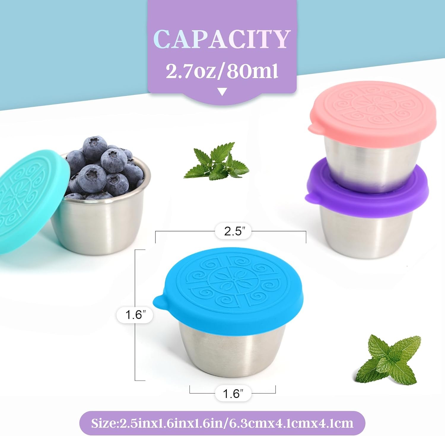 6x2.7 Oz Salad Dressing Container to Go,Handy Leakproof Stainless Steel Meal Prep Containers Reusable,Sauce Containers for Lunch Box, Picnics, Travel, Office and Kitchen Storage - Image 3