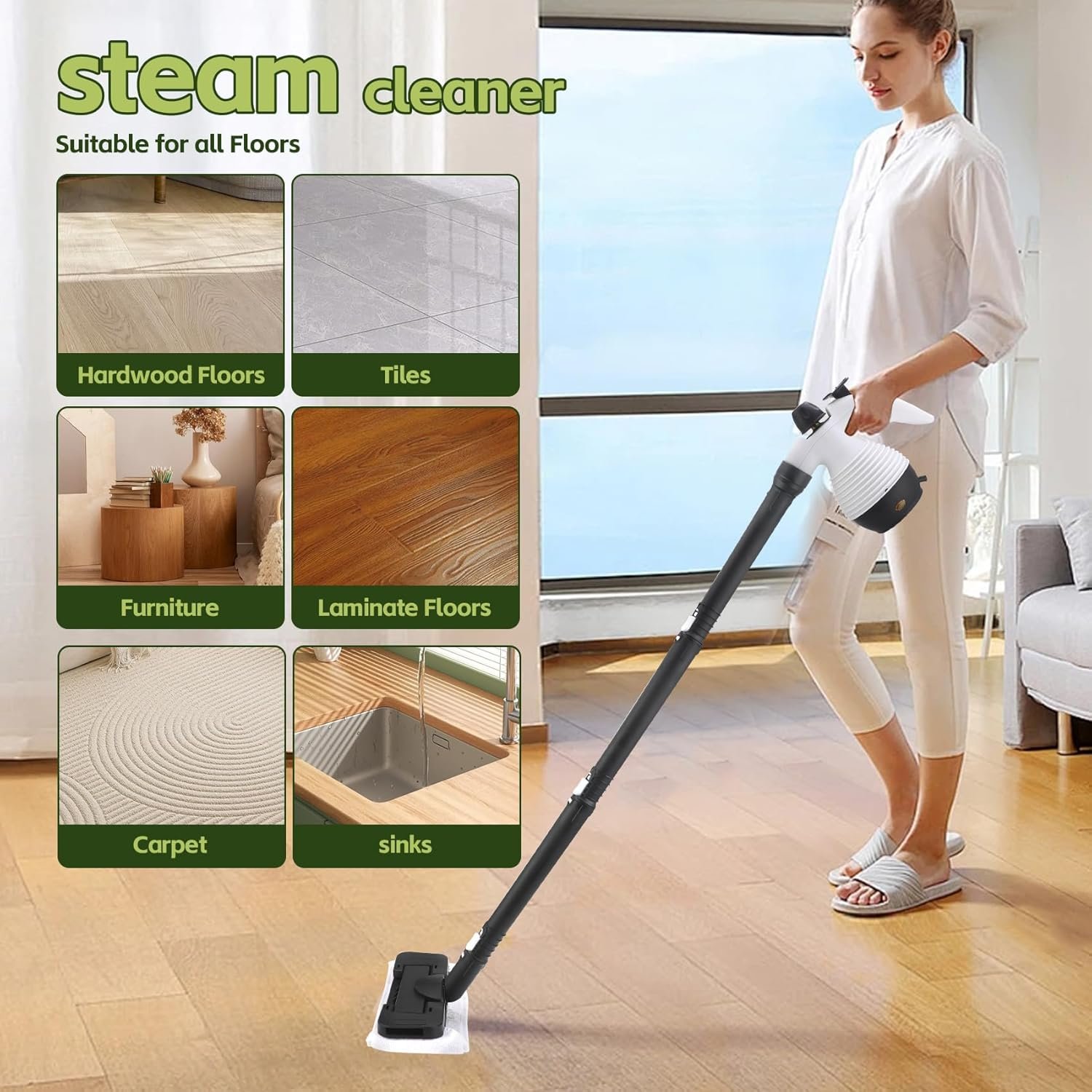 Steam Mop with Detachable Handheld Steam Cleaner,350ml 1050W Floor Steamer Cleaner for Home with 16 Accessory Kit, Multi-Purpose Steamer for Cleaning Floor, Tile, Windows, Couch, Grout,Dirt - Image 4