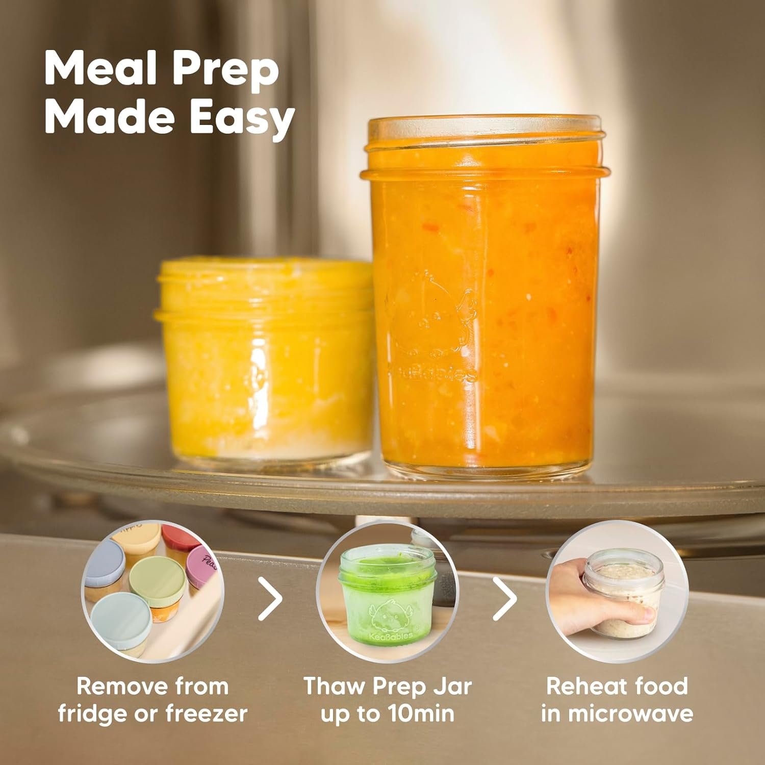 KeaBabies 4pk 8oz & 4pk 4oz Glass Baby Food Containers with Lids - Leak-Proof,Microwavable Small Glass Jars,Baby Purees & Toddler Snack Storage Containers,BPA-Free,Dishwasher & Freezer Safe(Musk Dusk) - Image 10