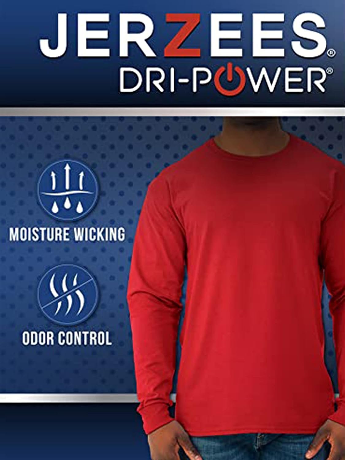 Jerzees Men's Dri-Power Cotton Blend Long Sleeve Tees, Moisture Wicking, Odor Protection, UPF 30+, Sizes S-3x - Image 5