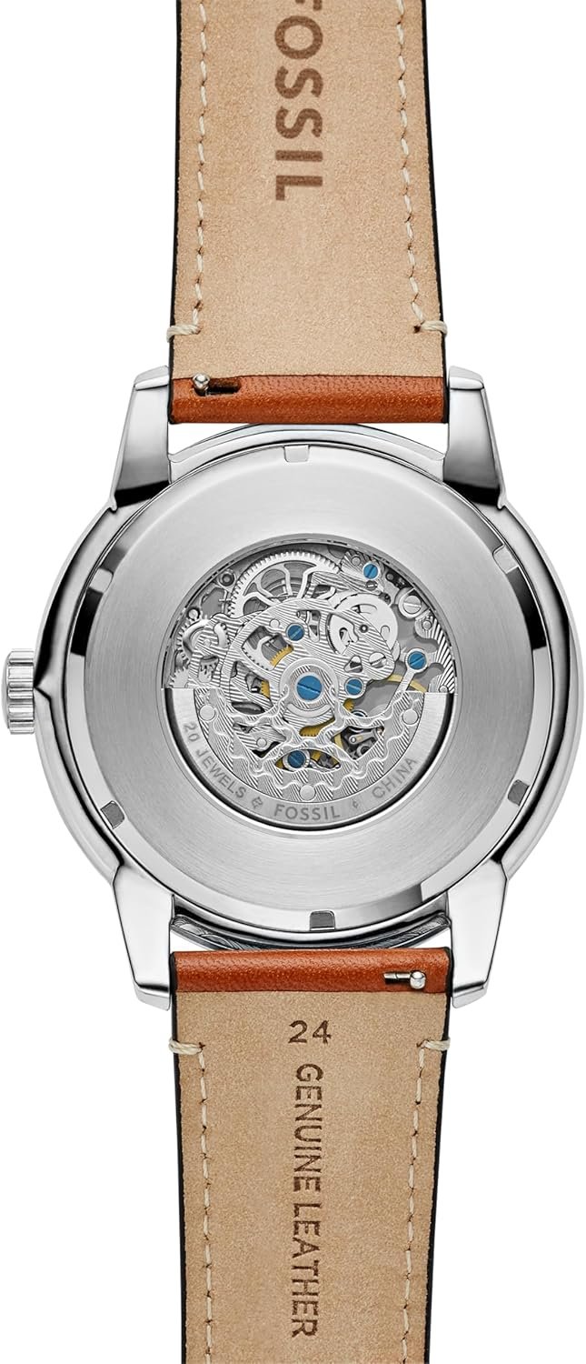 Fossil Men's Townsman Automatic Stainless Steel and Leather Two-Hand Skeleton Watch - Image 5