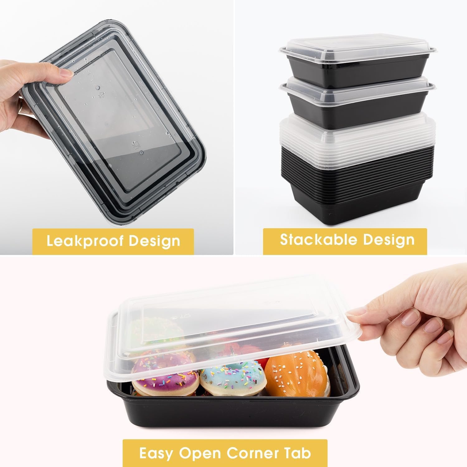 Azure Zone, 24 oz, 25-Pack Rectangular Meal Prep Food Container with Lid - One Compartment Bento Box Stackable Freezer/Microwave/Dishwasher Safe Reusable Storage Portable BPA Free - Image 6