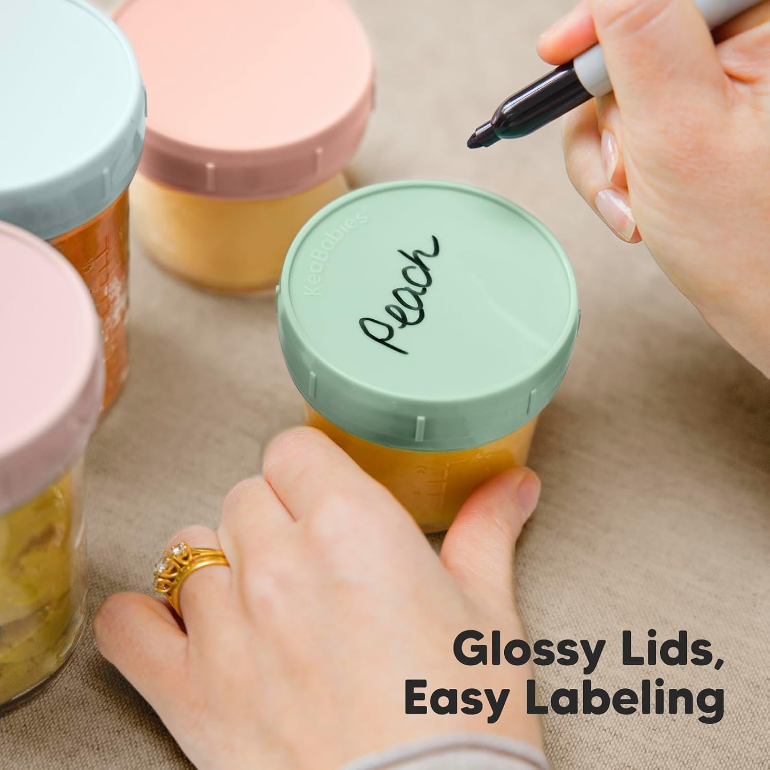 KeaBabies 4pk 8oz & 4pk 4oz Glass Baby Food Containers with Lids - Leak-Proof,Microwavable Small Glass Jars,Baby Purees & Toddler Snack Storage Containers,BPA-Free,Dishwasher & Freezer Safe(Musk Dusk) - Image 7