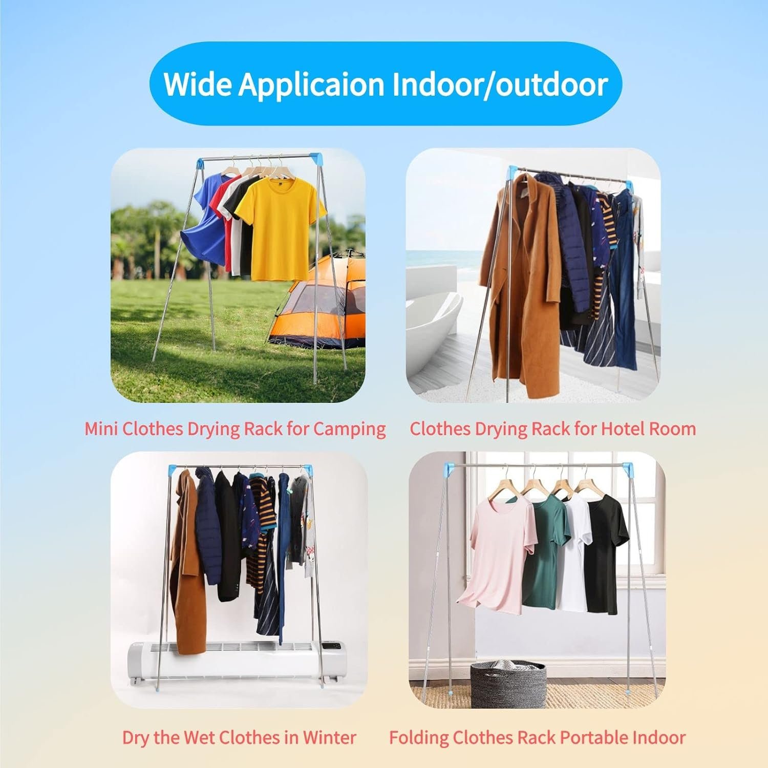 Portable Travel Garment Rack, Compact Stainless Steel Foldable Mini Drying Clothes Rack for Travel, Camping, Hotel Room, Laundry, Dance Costume, Indoor, Outdoor (Regular) - Image 3