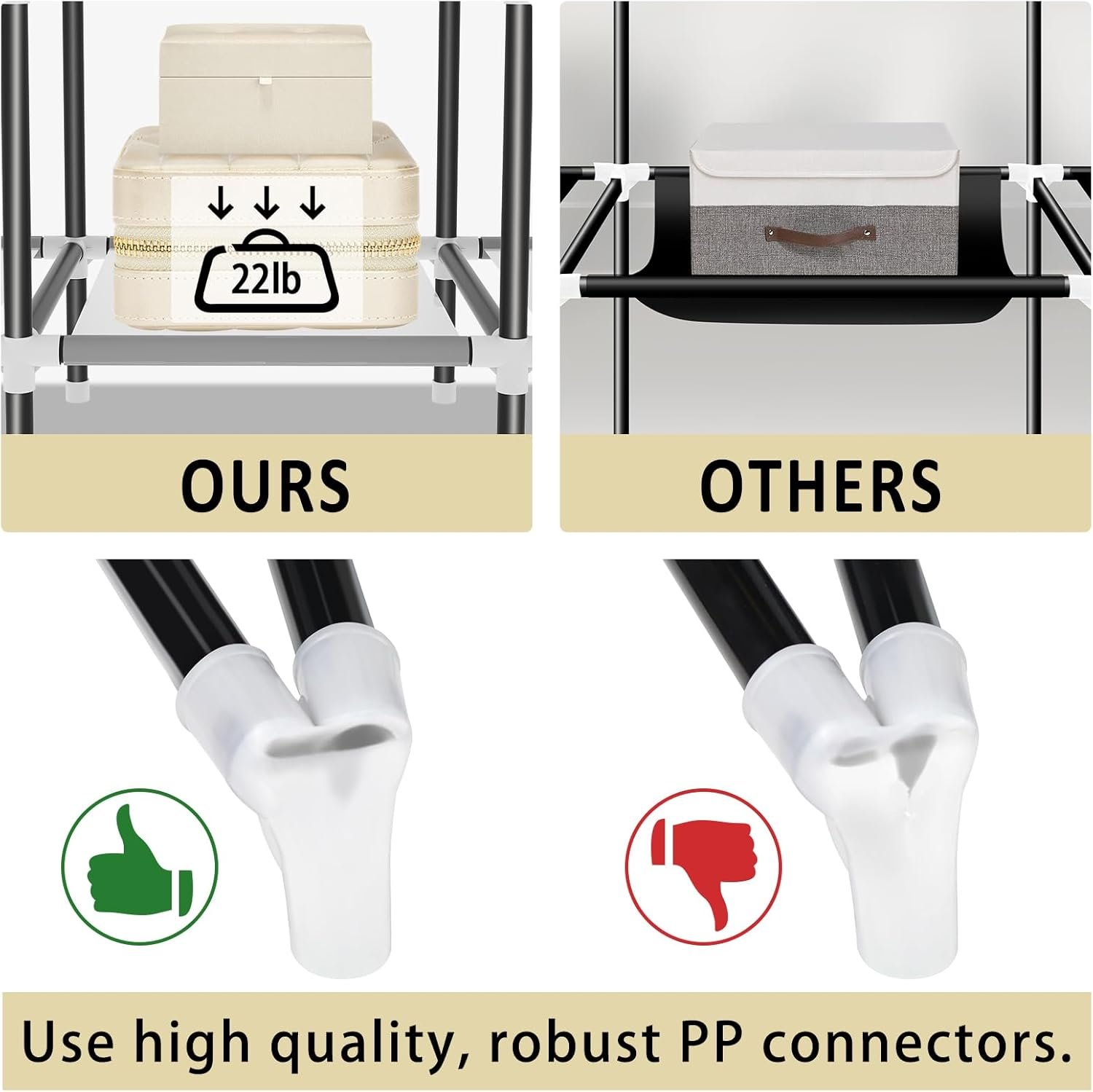 LOKEME Wardrobe Closet,Portable Closet for Bedroom Steel Pipe Diameter 19mm Strong and Sturdy Black Portable Closets for Hanging Clothes with 3 Hanging rods, 6 Storage Shelves and Side Pockets - Image 7