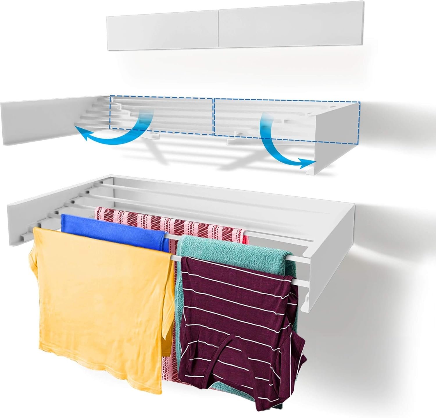 Step Up Laundry Drying Rack (28-INCH White), Wall Mounted, Retractable Clothes Drying Rack, 40lbs Capacity, 11.6 Linear Ft, with Wall Template and Long Screwdriver Bit - Image 2