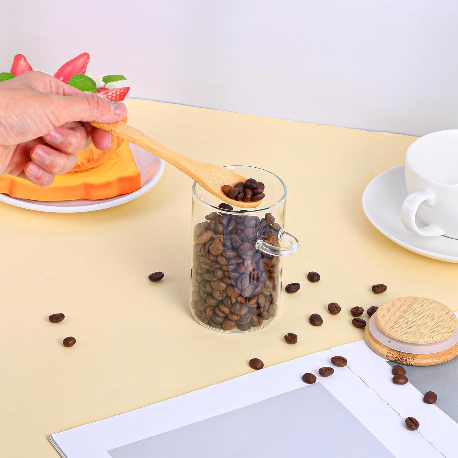 Set of 8 Airtight Glass Jars with Bamboo Lids and Spoons, Glass Food Storage Jars Perfect for Coffee, Tea, Sugar, Spices, Beans, and More - Image 7