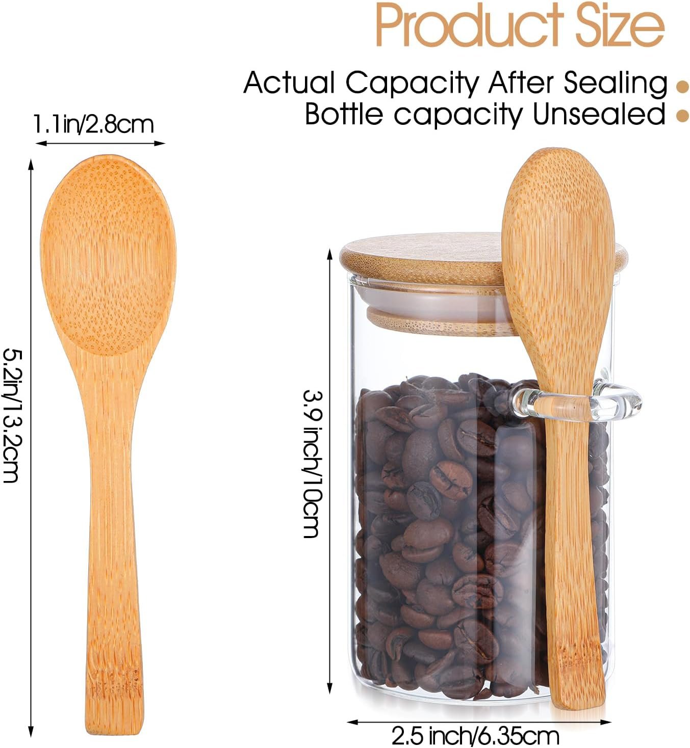 Set of 8 Airtight Glass Jars with Bamboo Lids and Spoons, Glass Food Storage Jars Perfect for Coffee, Tea, Sugar, Spices, Beans, and More - Image 3