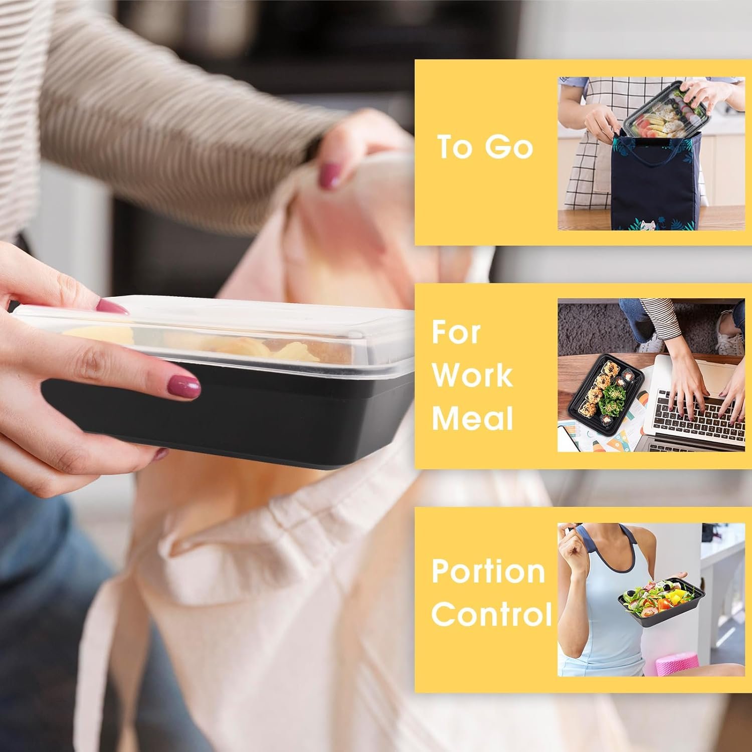 Azure Zone, 24 oz, 25-Pack Rectangular Meal Prep Food Container with Lid - One Compartment Bento Box Stackable Freezer/Microwave/Dishwasher Safe Reusable Storage Portable BPA Free - Image 7