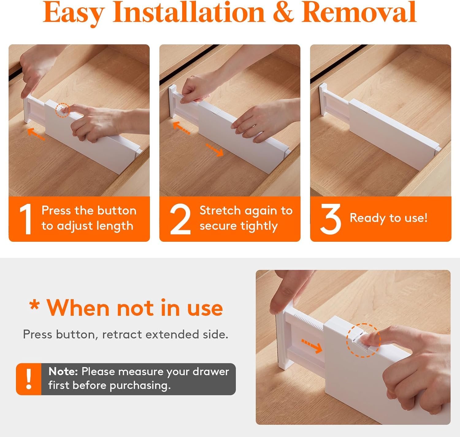 Lifewit 5 Pack Drawer Dividers 4" High, 11-17" Adjustable Dresser Drawer Organizers for Clothes, Expandable Dresser Separators in Bedroom/Bathroom/Kitchen/Vanity/Office Organization and Storage, White - Image 8