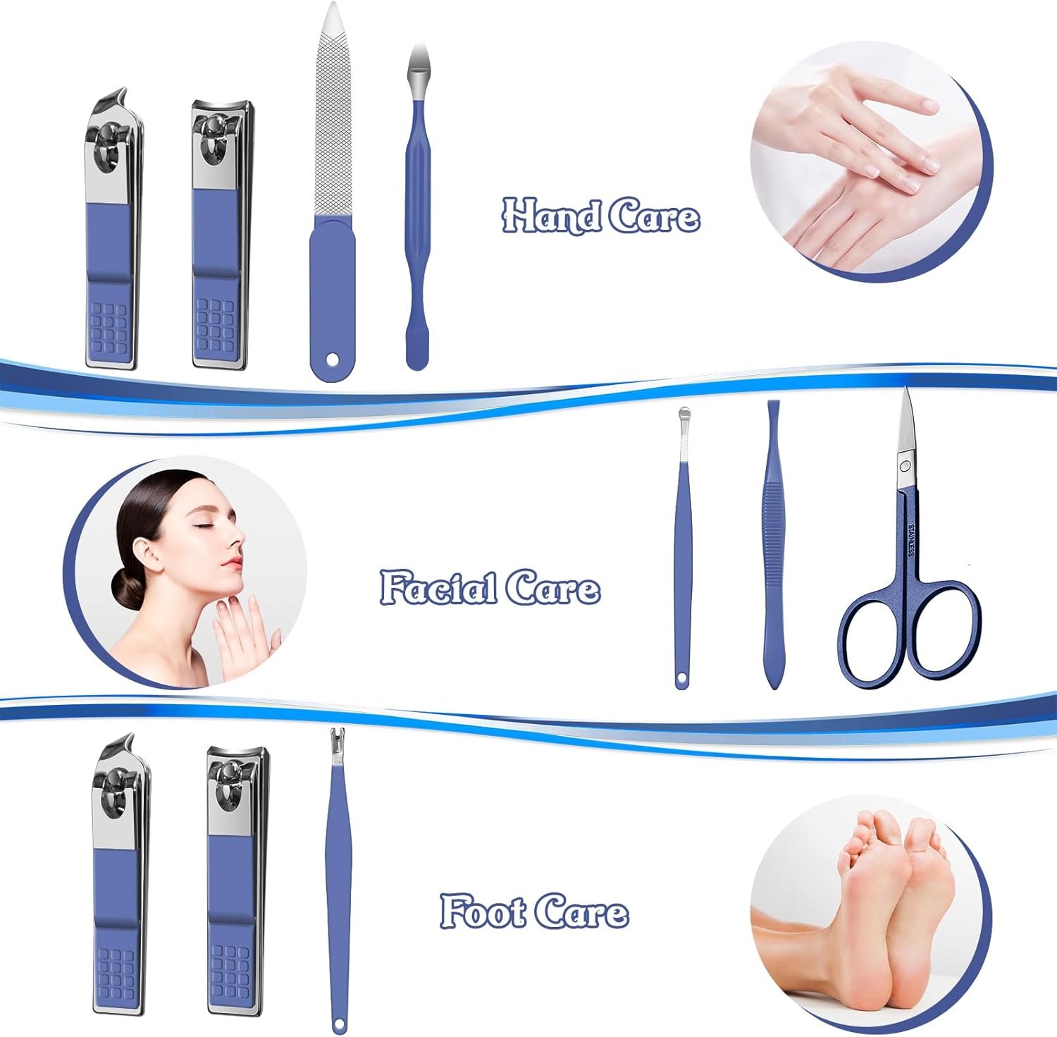 Manicure Set 8 in 1 Nail Clipper Set,RedFlow Nail Clippers,Fingernail & Toenail Clippers,Manicure Tools,Pedicure Tools,Suitable for Travel Manicure Kit,Nail Set Kit with Everything Profe (Blue) - Image 3
