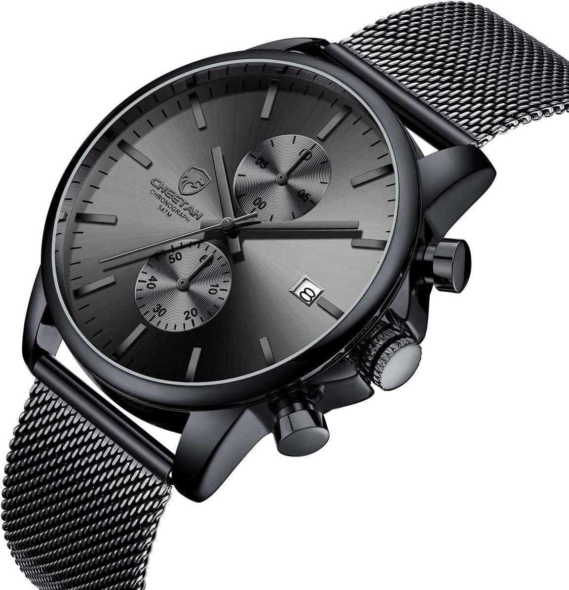 GOLDEN HOUR Mens Watch Fashion Sleek Minimalist Quartz Analog Mesh Stainless Steel Waterproof Chronograph Watches for Men with Auto Date - Image 3