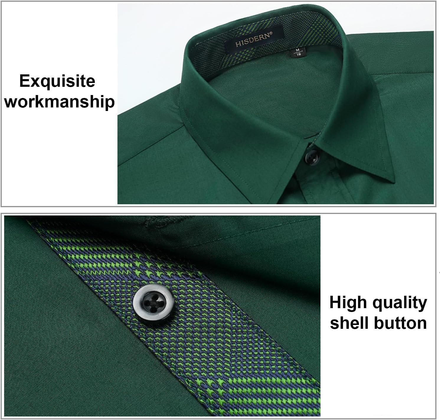 HISDERN Mens Business Dress Shirts Long Sleeve Casual Button Down Shirt Formal Inner Collar Contrast Shirt for Men Wedding - Image 3