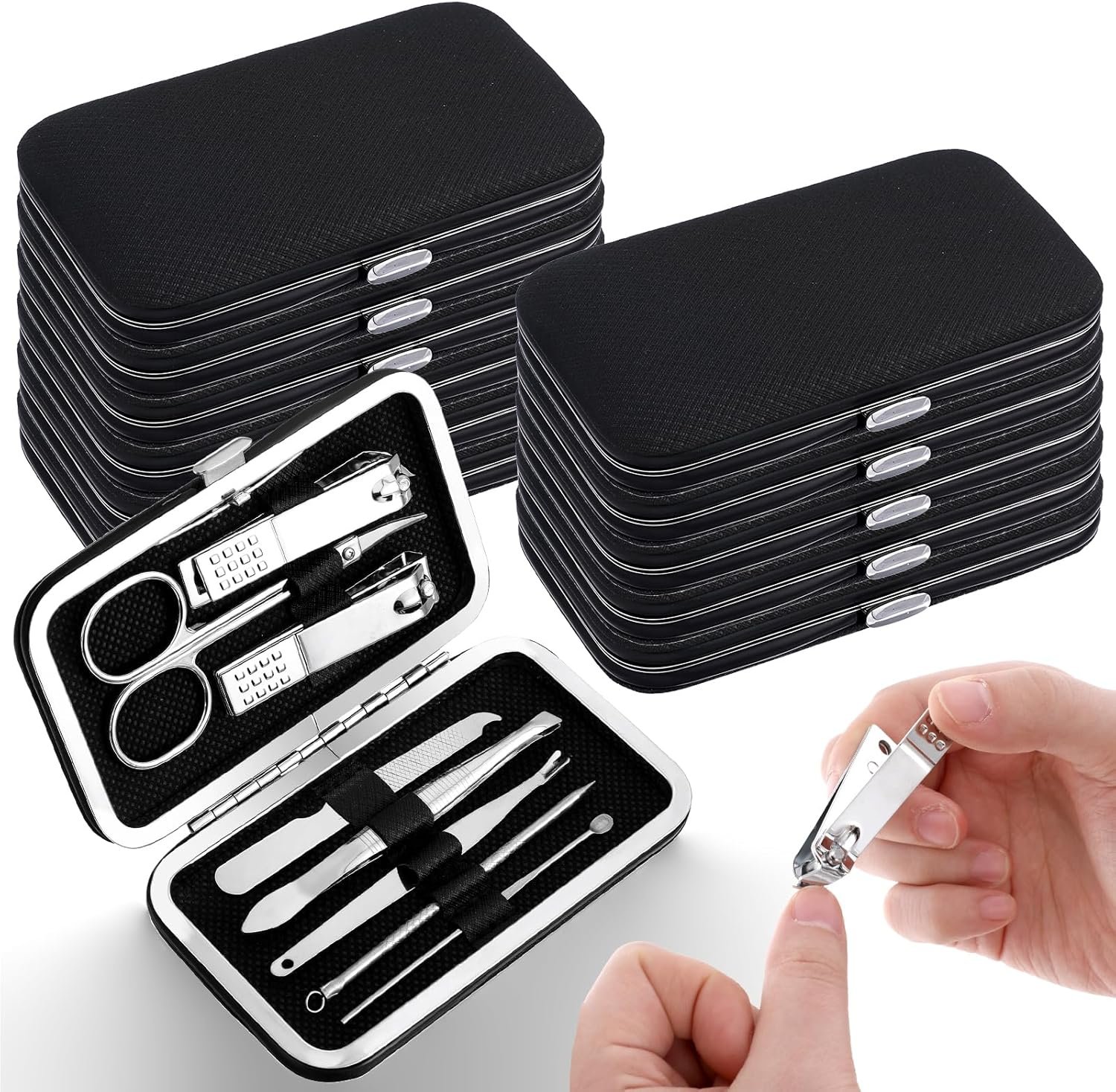 12 Sets Manicure Set Bulk Nail Clippers Pedicure Kit for Men, Nail Grooming Pedicure Kit with Case Travel 8 in 1 Stainless Steel Professional Nail Care Tools Set - Image 2