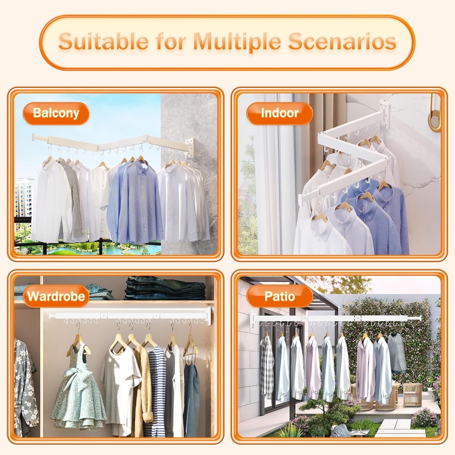 Clothes Drying Rack,Laundry Space Saver Wall Mounted,Retractable,Collapsible(Tri-Fold), White Color Rack Clothing - Image 7