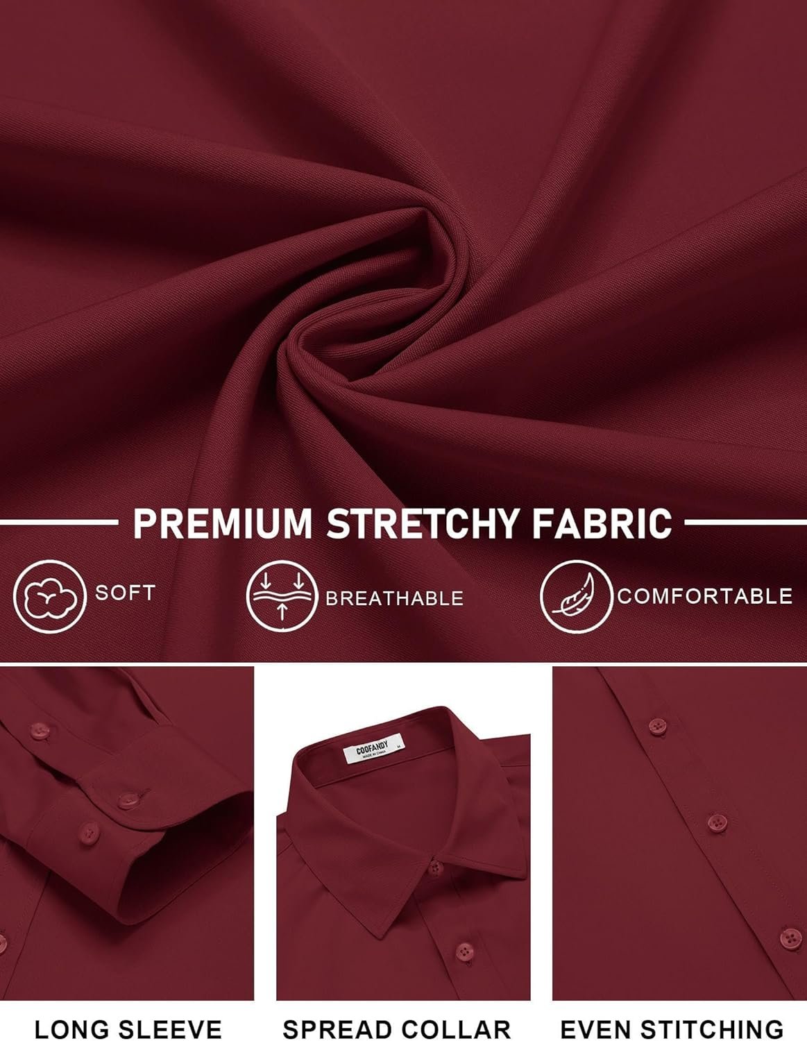 COOFANDY Mens Stretch Dress Shirts Long Sleeve Button Down Shirt Regular Fit Formal Business Shirts - Image 6